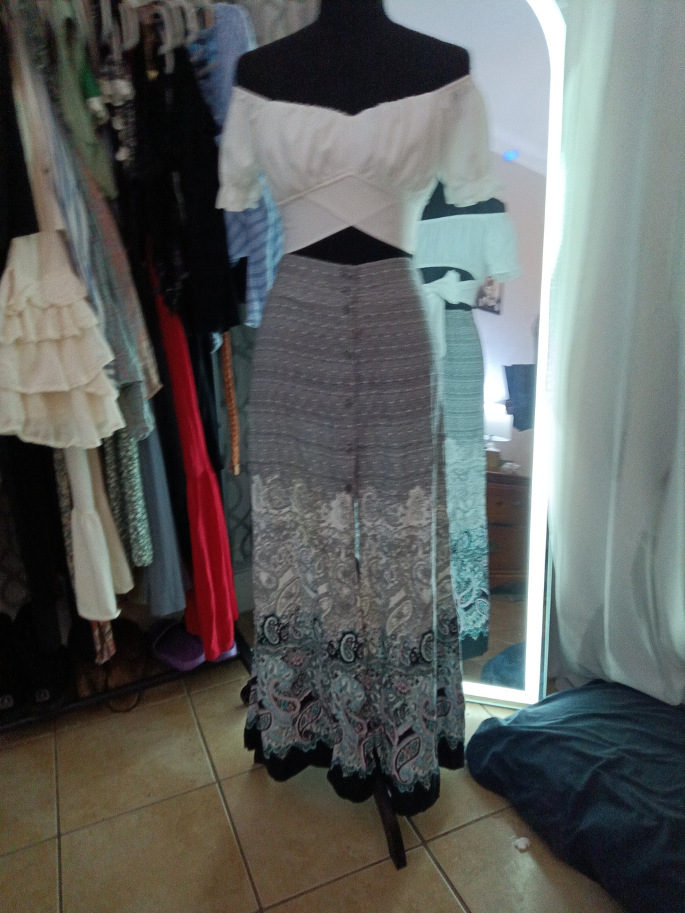 Boho Paisley Wide-Leg Women's Skirt - Multi Gray